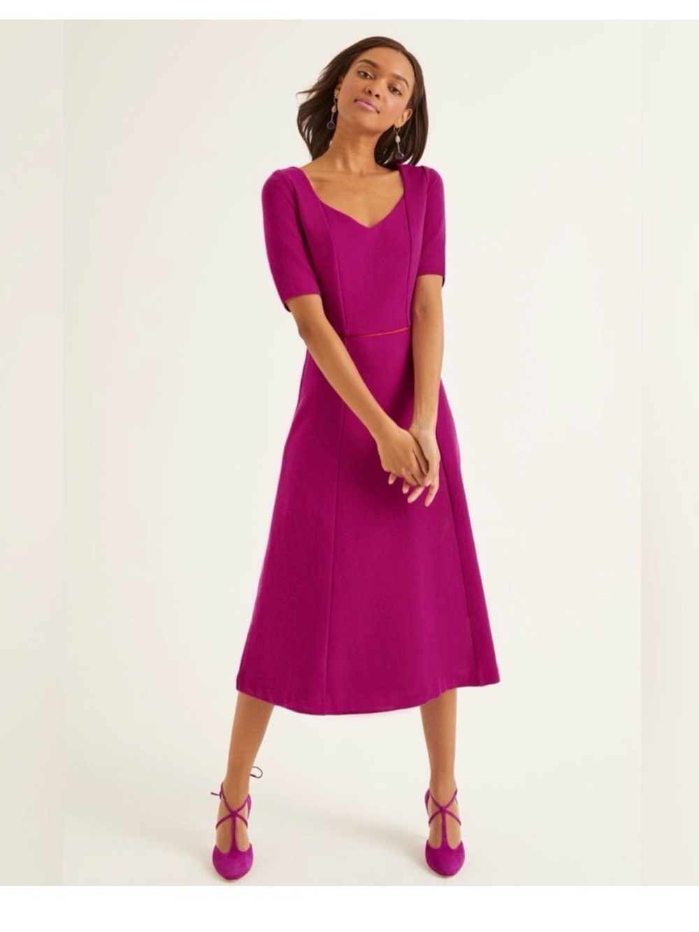 Boden Hadley Ottoman Midi Dress Pink Fit & Flare Textured Knit US 6 UK 10